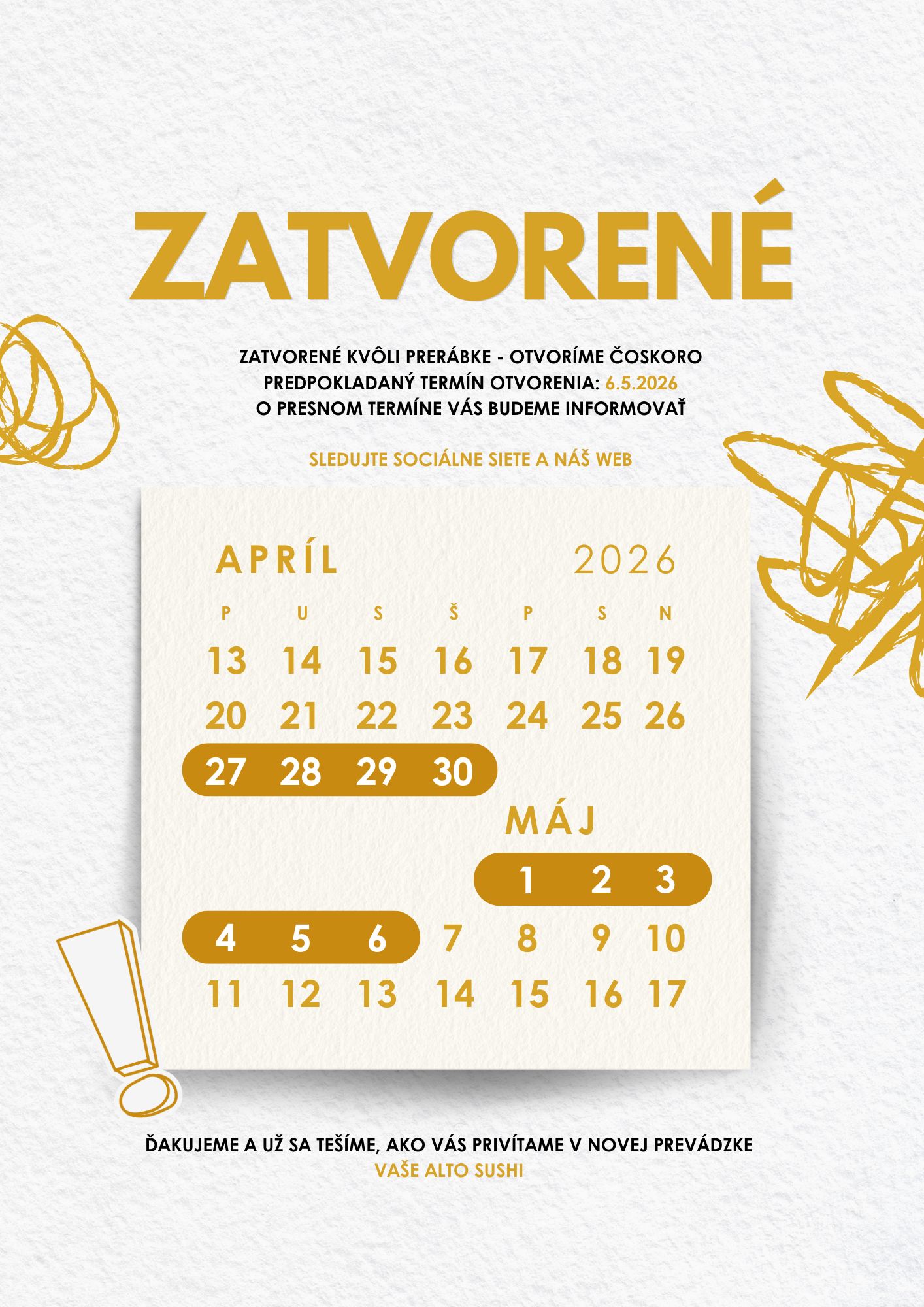 Prerábka od 27.4. do 6.5.2026